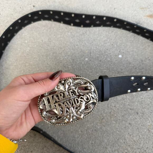Harley Davidson Leather Studded Belt w/ Silver Belt Buckle